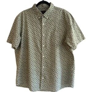 14th And Union Men’s Green Leaves SS Button Up Casual Shirt Linen Blend Size 2XL